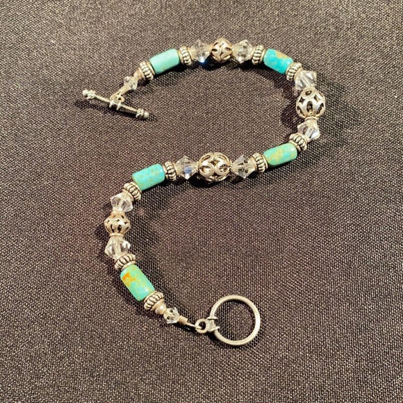 Sterling Silver Swarovski and Turquoise Bracelet - Picture 1 of 6
